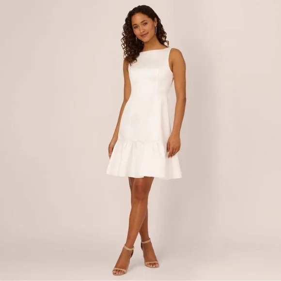 Adrianna Papell | Dresses | Adrianna Papell White Fit And Flare Mikado Bow  Back Midi Dress | Poshmark